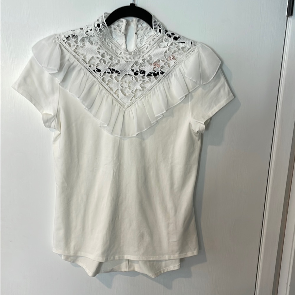 Ted Baker White Embellished Blouse with Bib Collar